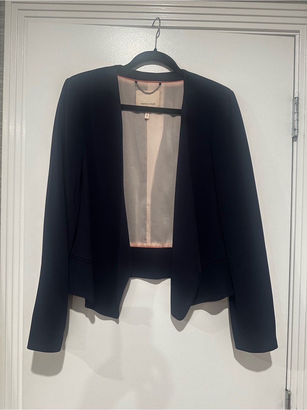 Rebecca Taylor Navy Blue Open-Front Cropped Blazer